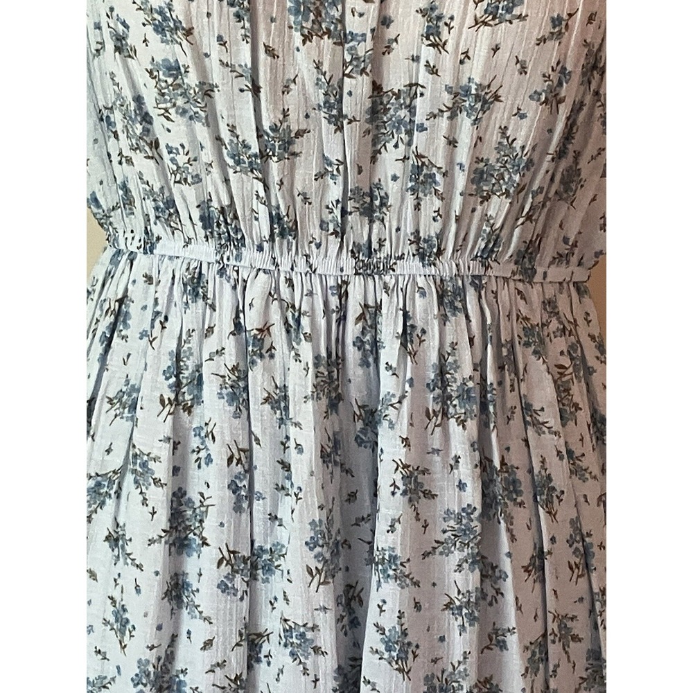 E&M Dress Blue Floral Size L lace ruffles TradWife prairie Cottagecore - Picture 8 of 9